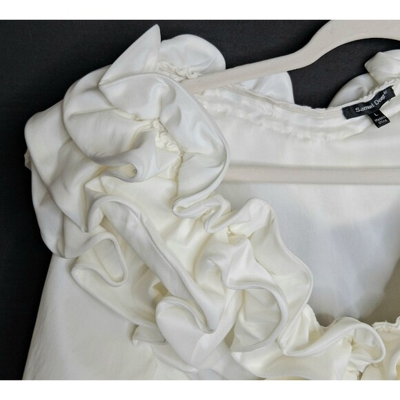 Samuel Dong Womens Zipper Wired Ruffled Cuffed Long Sleeve Jacket Cream Sz L - Picture 5 of 8